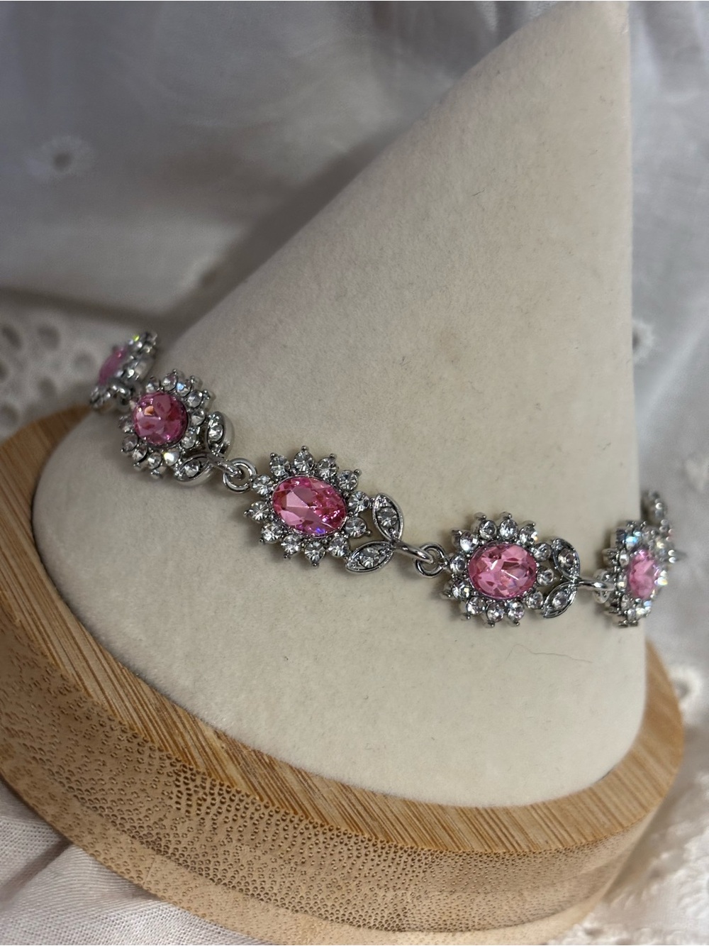 Pink Floral Rhinestone Bracelet - Picture 5 of 5